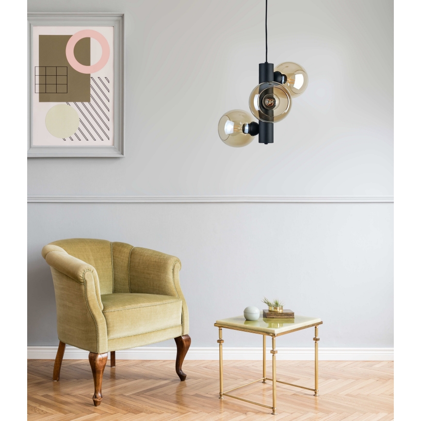 Κρεμαστό φωτιστικό οροφής TUBE 3xE27/60W/230V μαύρο/φιμέ μπεζ