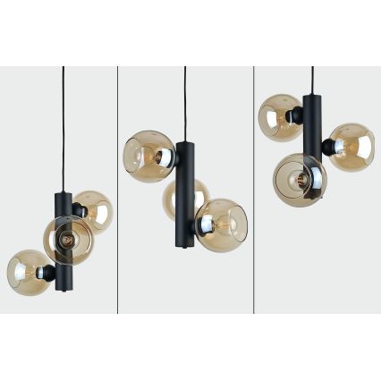 Κρεμαστό φωτιστικό οροφής TUBE 3xE27/60W/230V μαύρο/φιμέ μπεζ