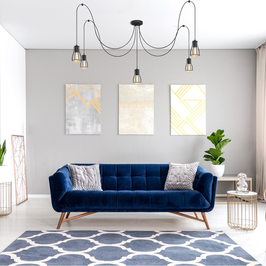 Κρεμαστό φωτιστικό οροφής TUBE 5xE27/15W/230V spider μαύρο