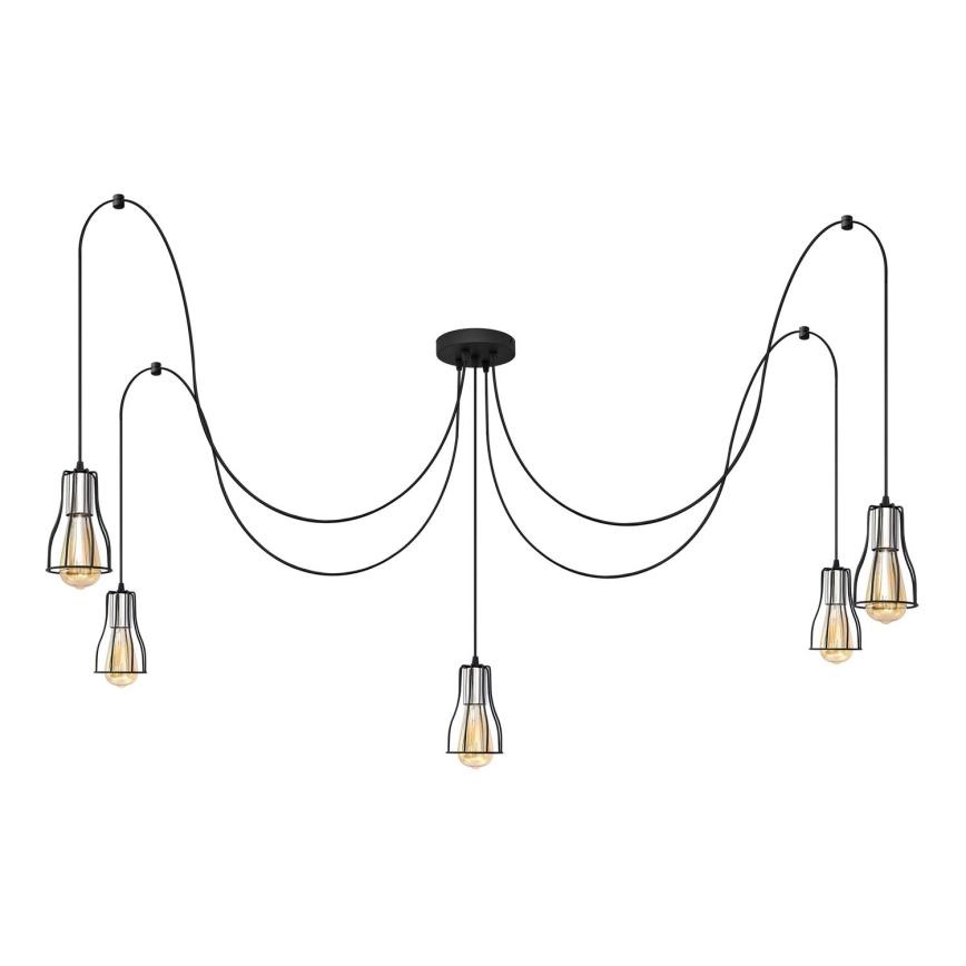 Κρεμαστό φωτιστικό οροφής TUBE LONG 5xE27/15W/230V μαύρο/γυαλιστερό χρώμιο