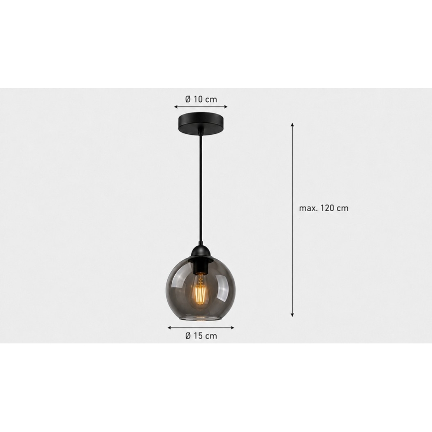 Κρεμαστό φωτιστικό οροφής UNO 1xE27/60W/230V μαύρο/φιμέ