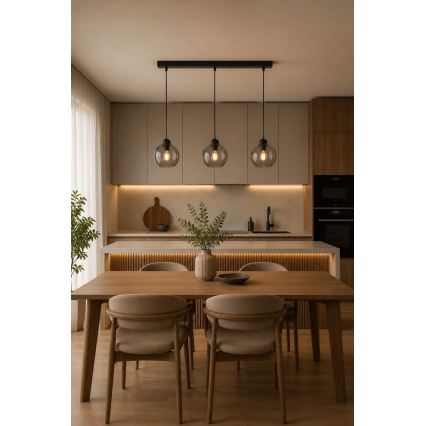 Κρεμαστό φωτιστικό οροφής UNO 3xE27/60W/230V μαύρο/φιμέ