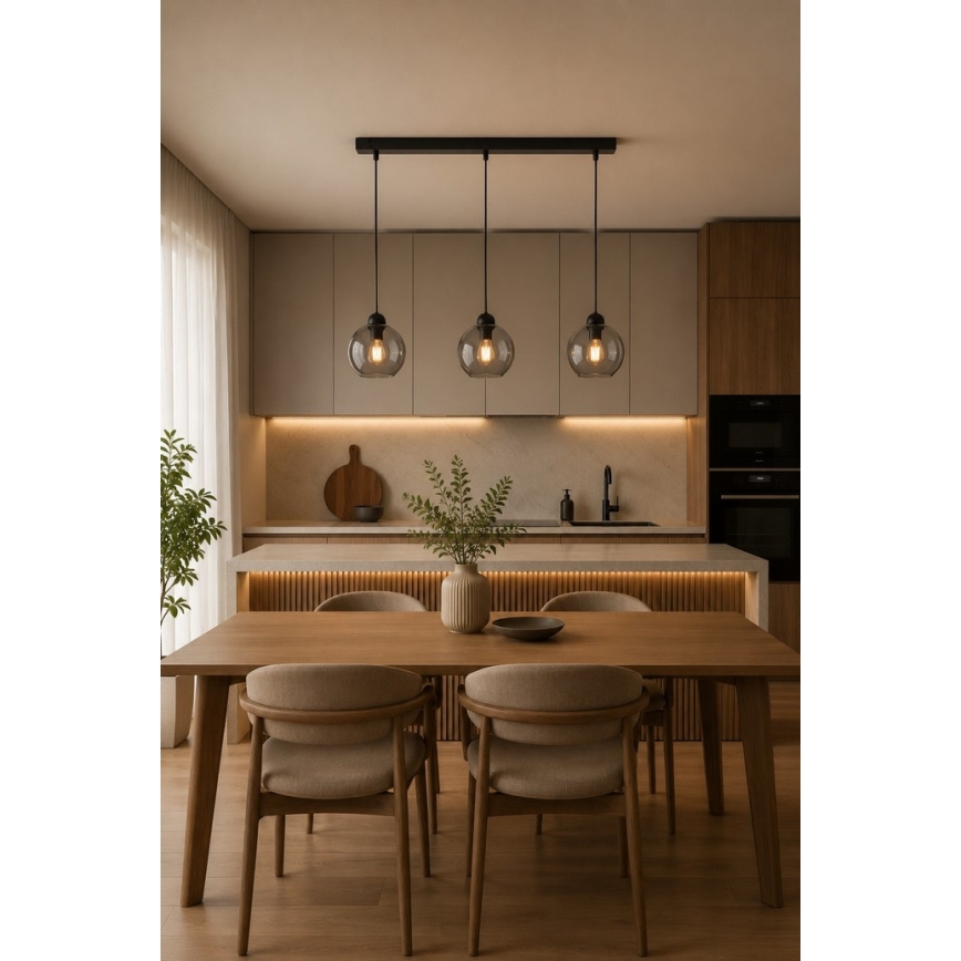 Κρεμαστό φωτιστικό οροφής UNO 3xE27/60W/230V μαύρο/φιμέ