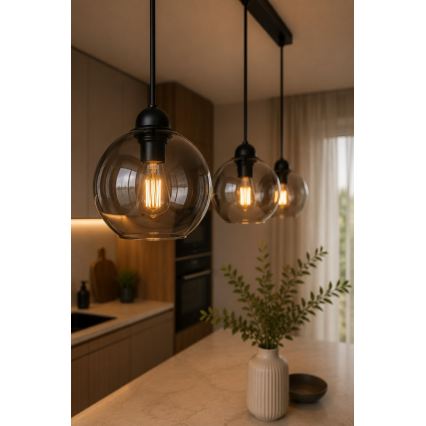 Κρεμαστό φωτιστικό οροφής UNO 3xE27/60W/230V μαύρο/φιμέ
