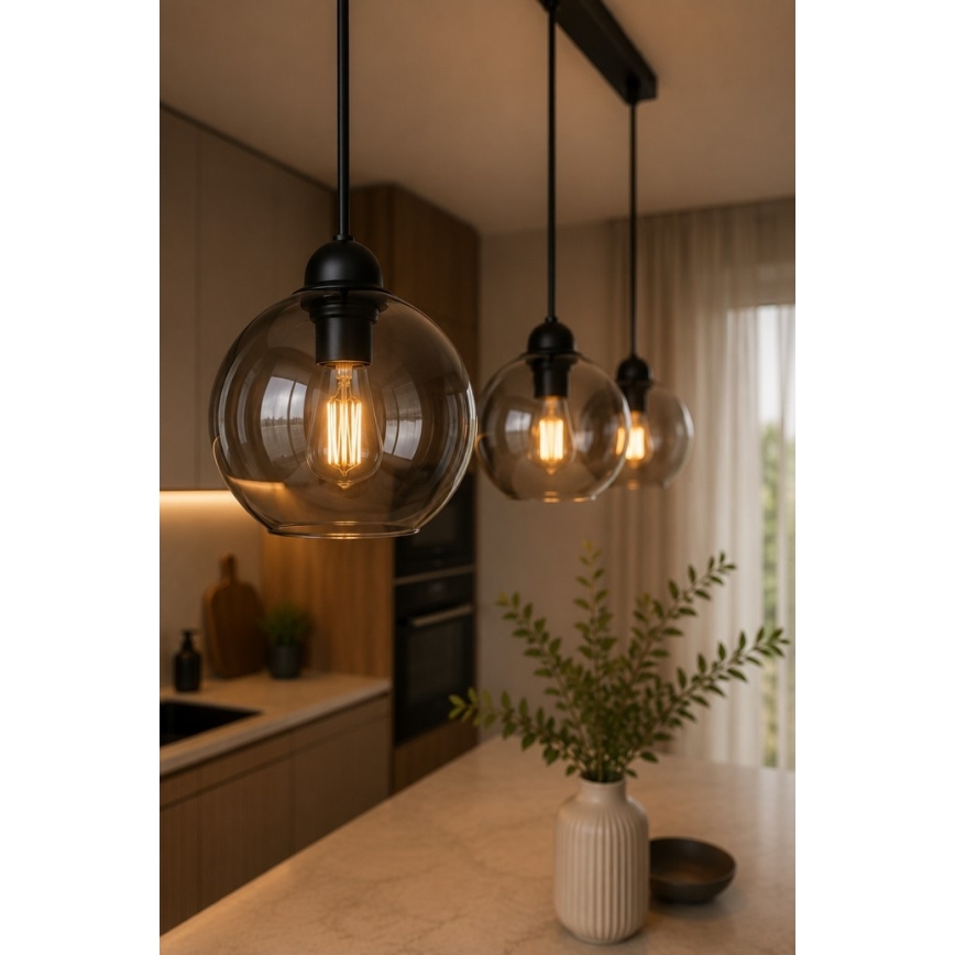 Κρεμαστό φωτιστικό οροφής UNO 3xE27/60W/230V μαύρο/φιμέ