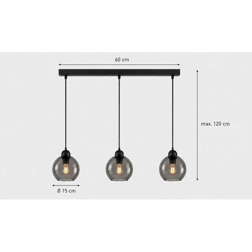 Κρεμαστό φωτιστικό οροφής UNO 3xE27/60W/230V μαύρο/φιμέ