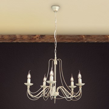 Κρεμαστό φωτιστικό οροφής VELA 5xE14/40W/230V διάμετρος 60 cm λευκό/χρυσό/πατίνα