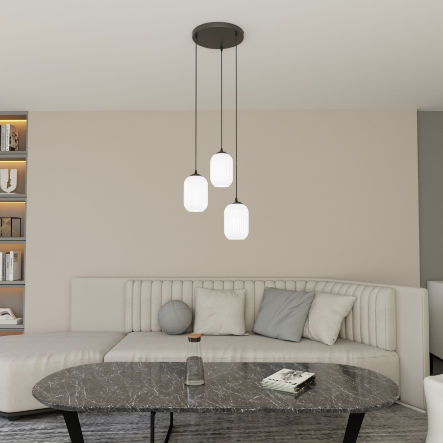 Κρεμαστό φωτιστικό οροφής VERDI 3xE27/15W/230V διάμετρος 30 cm μαύρο/λευκό