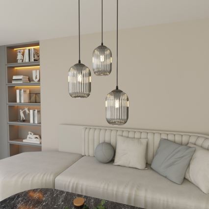 Κρεμαστό φωτιστικό οροφής VERDI 3xE27/15W/230V διάμετρος 30 cm μαύρο/γκρι