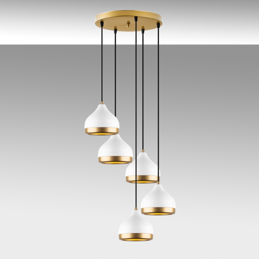 Κρεμαστό φωτιστικό οροφής YILDO 5xE27/40W/230V λευκό/χρυσό