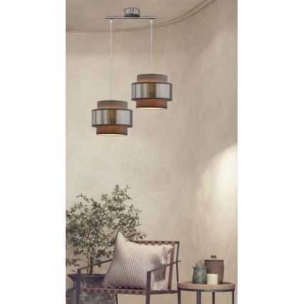 Κρεμαστό φωτιστικό οροφής δίφωτο HARE 2xE27/60W/230V γκρι/ματ χρώμιο