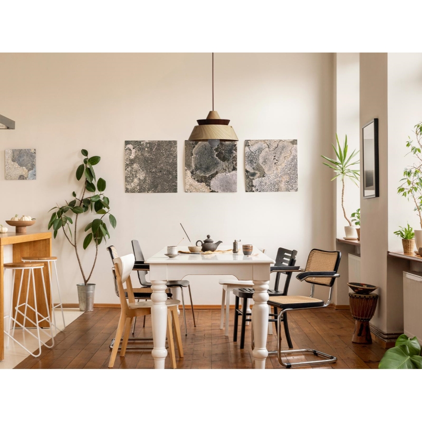 Κρεμαστό ξύλινο φωτιστικό με καλώδιο 1xE27/60W/230V, διάμ. 33 cm, μασίφ/δρυς/καρυδιά/καουτσουκόξυλο