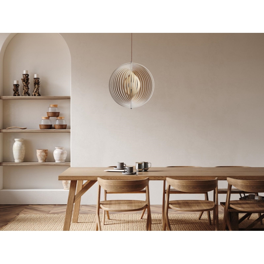 Κρεμαστό ξύλινο φωτιστικό με καλώδιο ανάρτησης 1xE27/60W/230V Ø 50 cm μασίφ/καπλαμάς/καουτσουκόξυλο