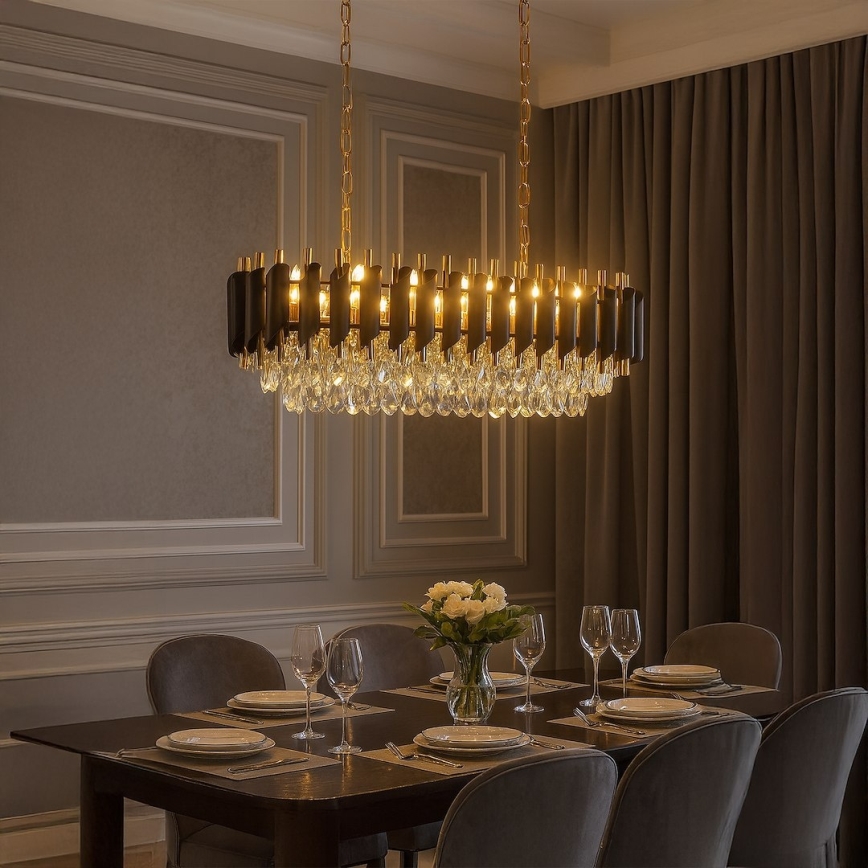 Κρεμαστός πολυέλαιος CRISTAL σε αλυσίδα 10xE14/10W/230V μαύρο/χρυσό