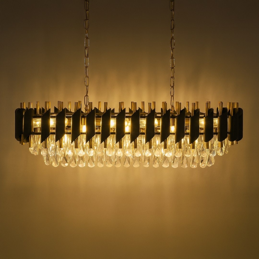Κρεμαστός πολυέλαιος CRISTAL σε αλυσίδα 10xE14/10W/230V μαύρο/χρυσό
