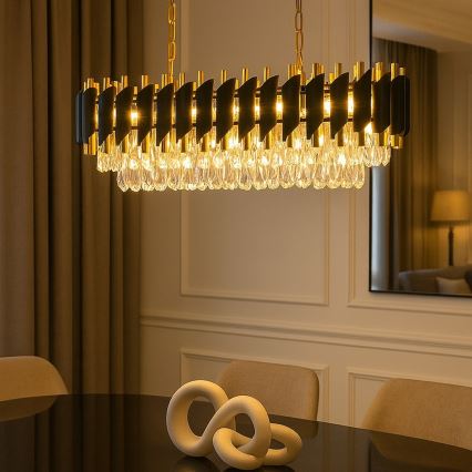 Κρεμαστός πολυέλαιος CRISTAL σε αλυσίδα 10xE14/10W/230V μαύρο/χρυσό