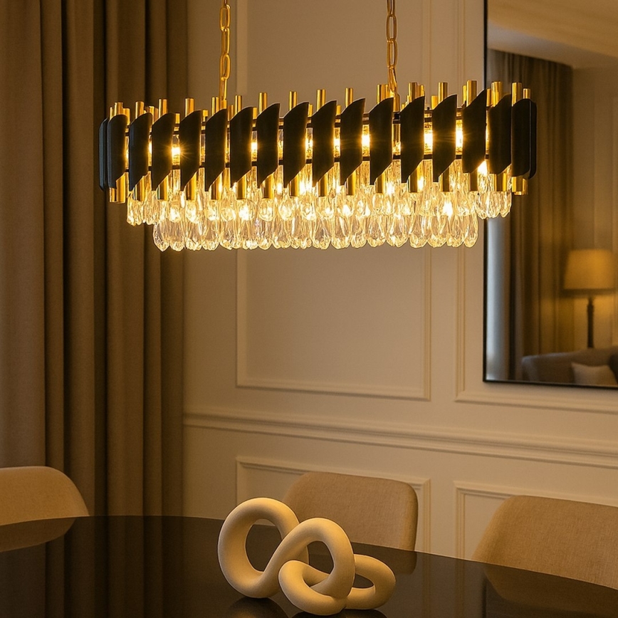 Κρεμαστός πολυέλαιος CRISTAL σε αλυσίδα 10xE14/10W/230V μαύρο/χρυσό