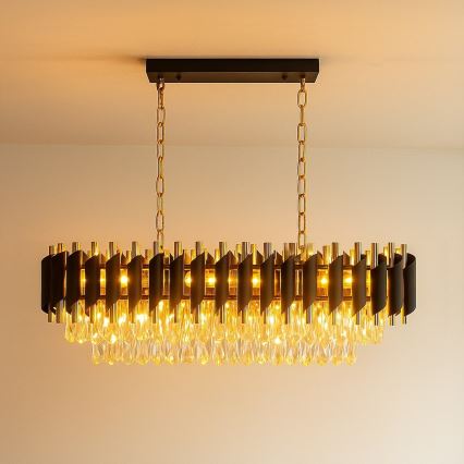Κρεμαστός πολυέλαιος CRISTAL σε αλυσίδα 10xE14/10W/230V μαύρο/χρυσό