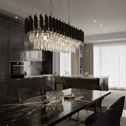 Κρεμαστός πολυέλαιος CRISTAL σε αλυσίδα 10xE14/10W/230V μαύρο/χρυσό