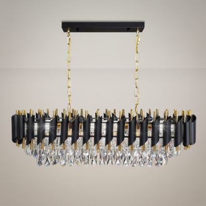 Κρεμαστός πολυέλαιος CRISTAL σε αλυσίδα 10xE14/10W/230V μαύρο/χρυσό