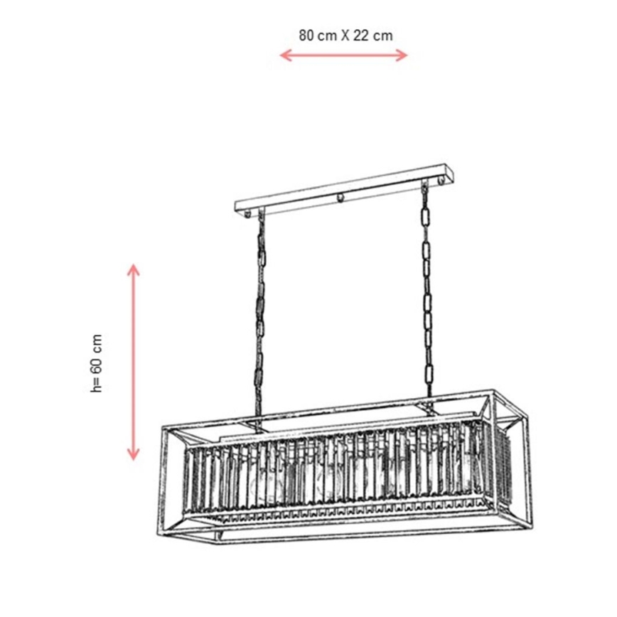 Κρεμαστός πολυέλαιος CRYSTALLINE με αλυσίδα, 4xE27/6W/230V, μπρονζέ