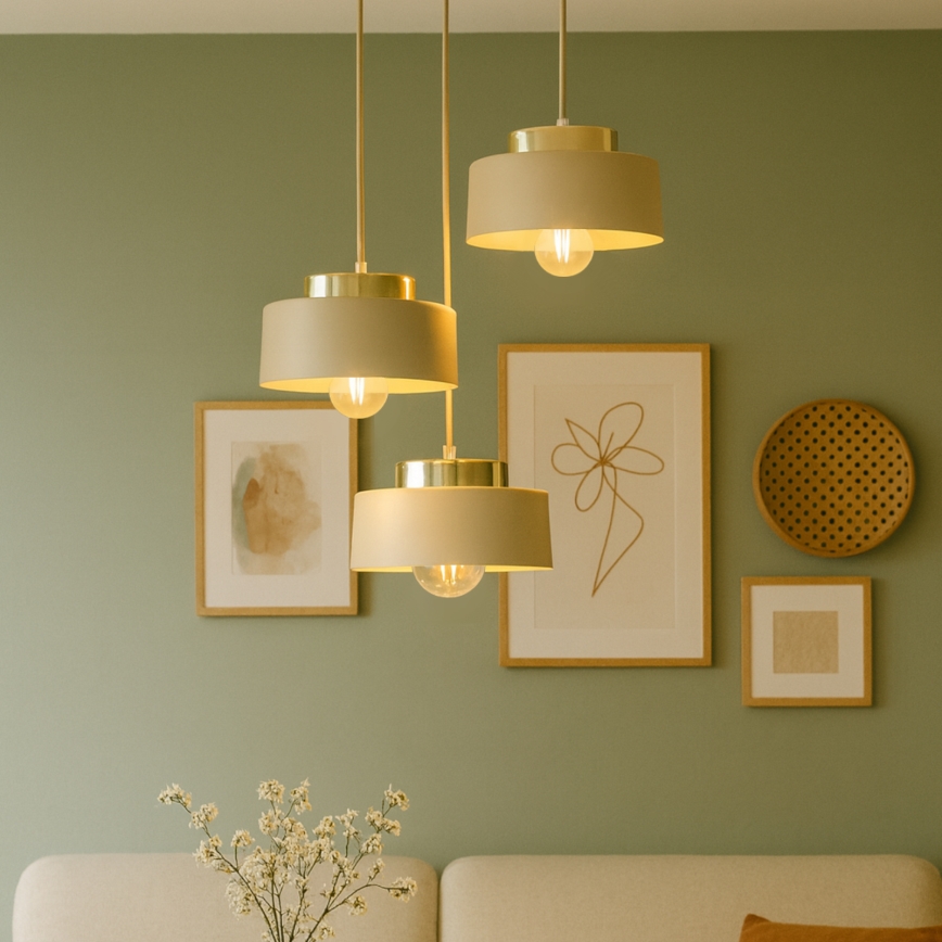 Κρεμαστός πολυέλαιος IGNIA σε καλώδιο 3xE27/60W/230V μπεζ/χρυσό