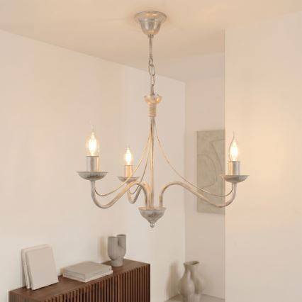 Κρεμαστός πολυέλαιος με αλυσίδα ANTON 3xE14/60W/230V λευκή πατίνα