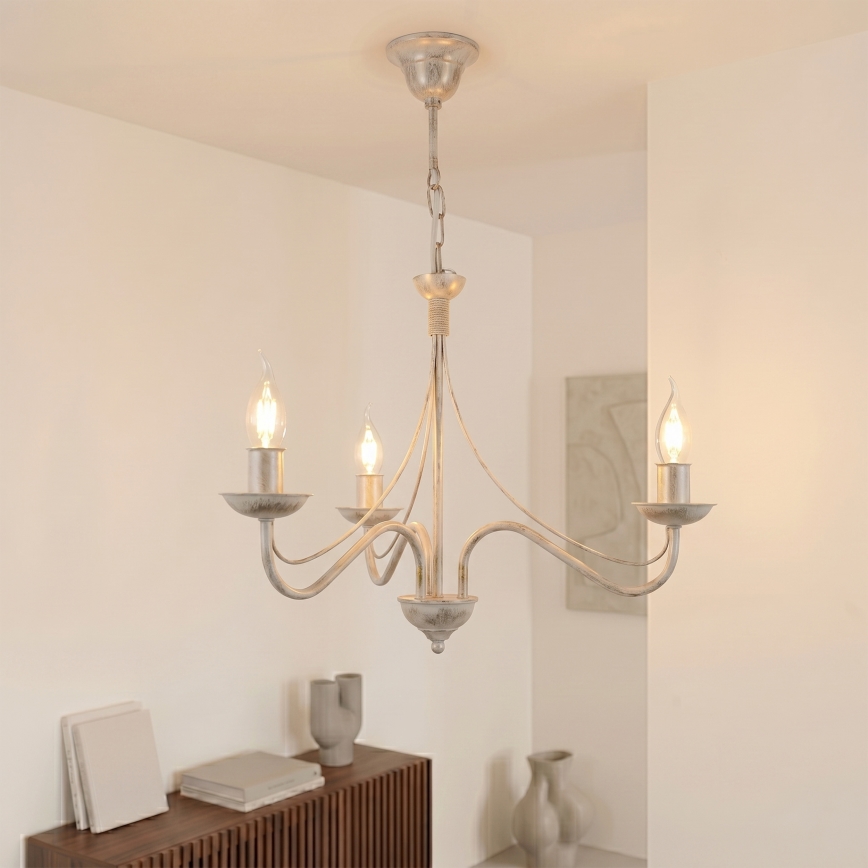 Κρεμαστός πολυέλαιος με αλυσίδα ANTON 3xE14/60W/230V λευκή πατίνα