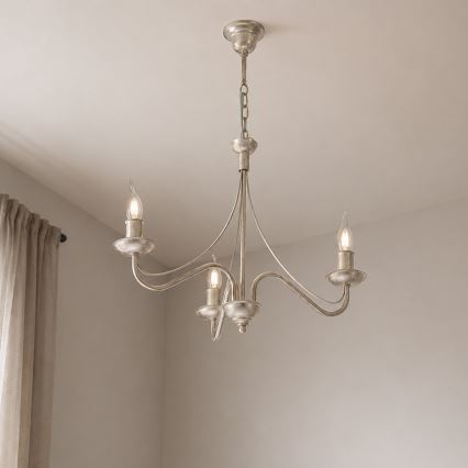 Κρεμαστός πολυέλαιος με αλυσίδα ANTON 3xE14/60W/230V λευκή πατίνα