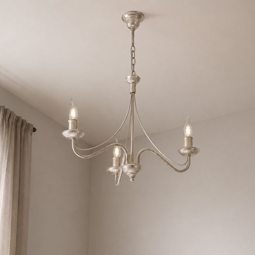 Κρεμαστός πολυέλαιος με αλυσίδα ANTON 3xE14/60W/230V λευκή πατίνα