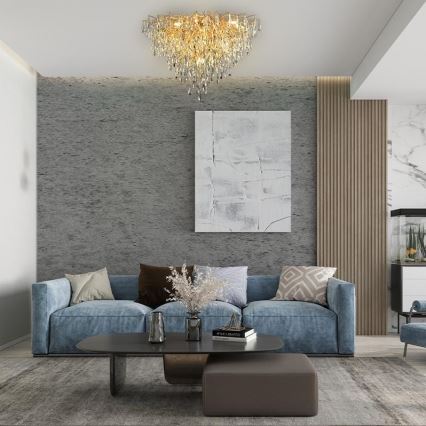 Κρυστάλλινη πλαφονιέρα οροφής 12xG9/40W/230V χρυσαφί