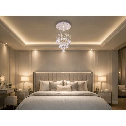 LED κρυστάλλινο φωτιστικό οροφής NAURU LED/24W/230V Ø 40 cm γυαλισμένο χρώμιο + τηλεχειριστήριο