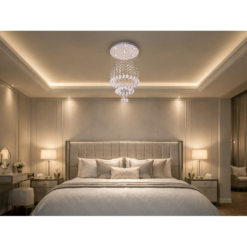 LED κρυστάλλινο φωτιστικό οροφής NAURU LED/24W/230V Ø 40 cm γυαλισμένο χρώμιο + τηλεχειριστήριο