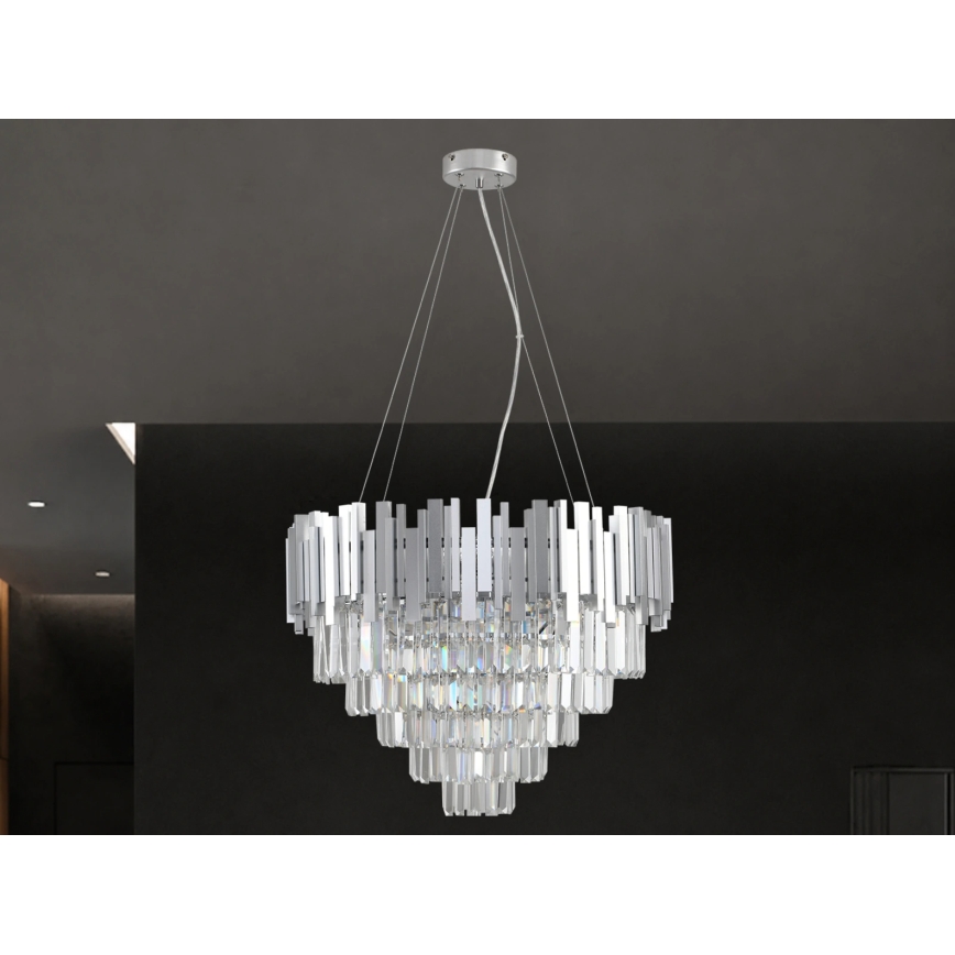 Κρυστάλλινος πολυέλαιος με καλώδιο PLAZA 9xE14/40W/230V Ø 60 cm ασημί