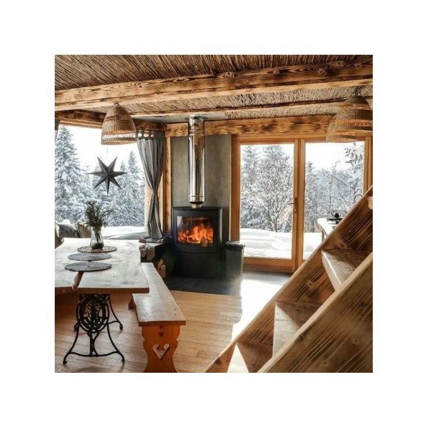 Kratki - Ξυλόσομπα από ατσάλι με αυτόματο κλείσιμο πόρτας 10kW 150 mm μαύρο