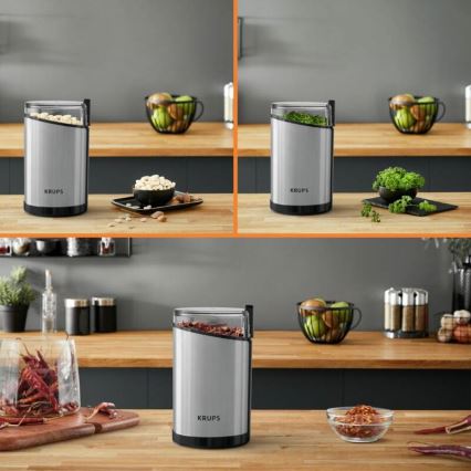 Krups - Hλεκτρικός μύλος καφέ 85g FAST-TOUCH 200W/230V ματ χρώμιο