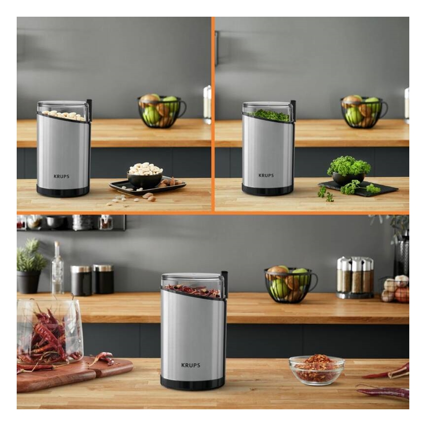 Krups - Hλεκτρικός μύλος καφέ 85g FAST-TOUCH 200W/230V ματ χρώμιο