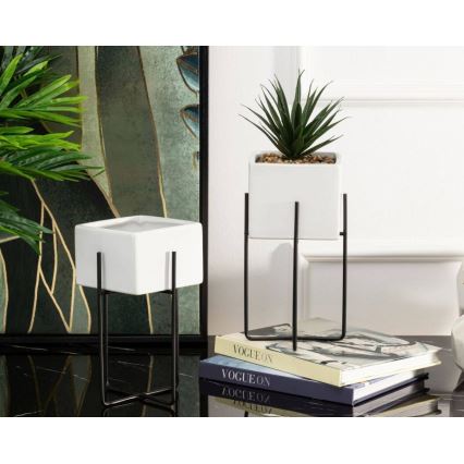 Κεραμικό κασπώ με βάση MIZU 20,4x12,1 cm λευκό/μαύρο