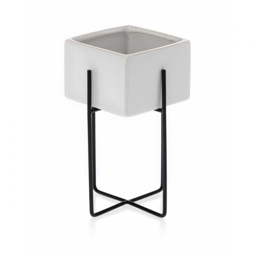 Κεραμικό κασπώ με βάση MIZU 20,4x12,1 cm λευκό/μαύρο