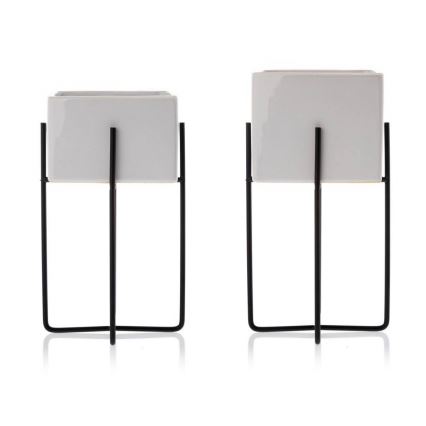 Κεραμικό κασπώ με βάση MIZU 20,4x12,1 cm λευκό/μαύρο