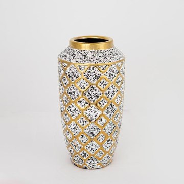 Κεραμικό βάζο 25x13 cm λευκό/χρυσό/μαύρο