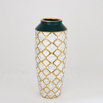 Κεραμικό βάζο 31x12,5 cm λευκό/χρυσό/πράσινο