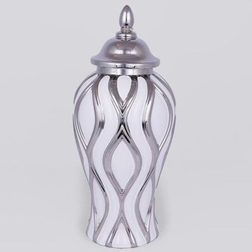 Κεραμικό βάζο 35x18,5 cm ασημί/λευκό