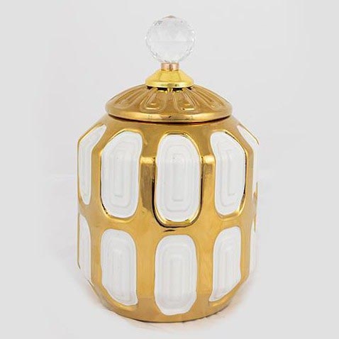 Κεραμικό δοχείο 18,2x15 εκ. χρυσό/λευκό