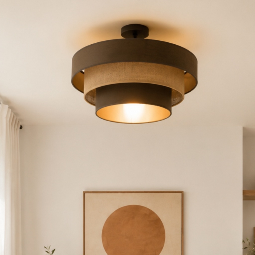 Κολλητό φωτιστικό οροφής WENTA 1xE27/60W/230V Ø 50 cm καφέ/γιούτα