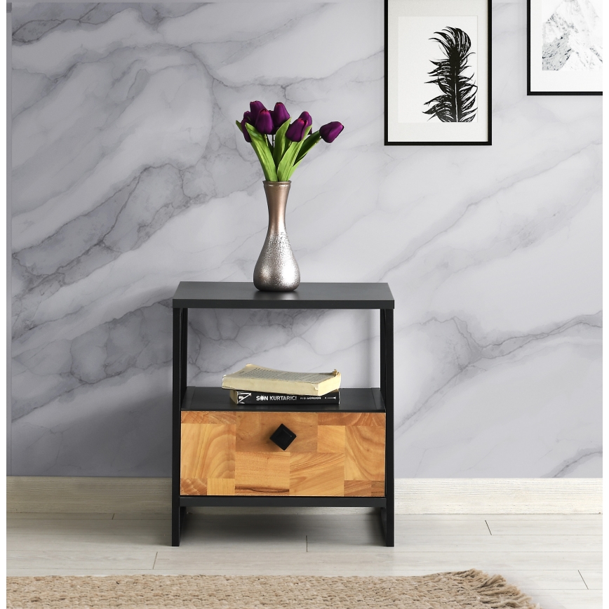 Κομοδίνο ALTUNIZADE 50x45 cm μαύρο/καφέ