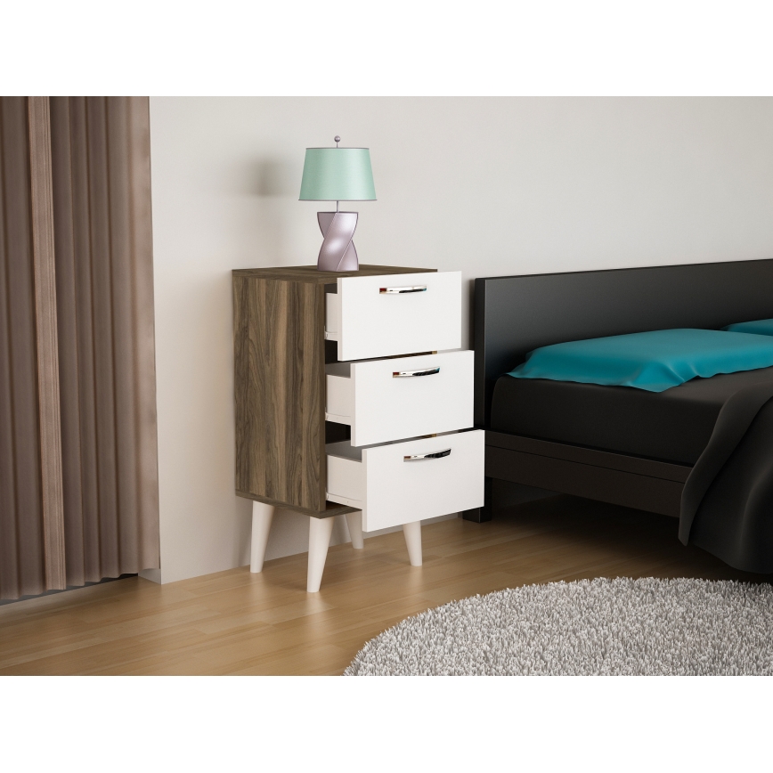 Κομοδίνο BELLINI 80x40 cm καφέ/λευκό