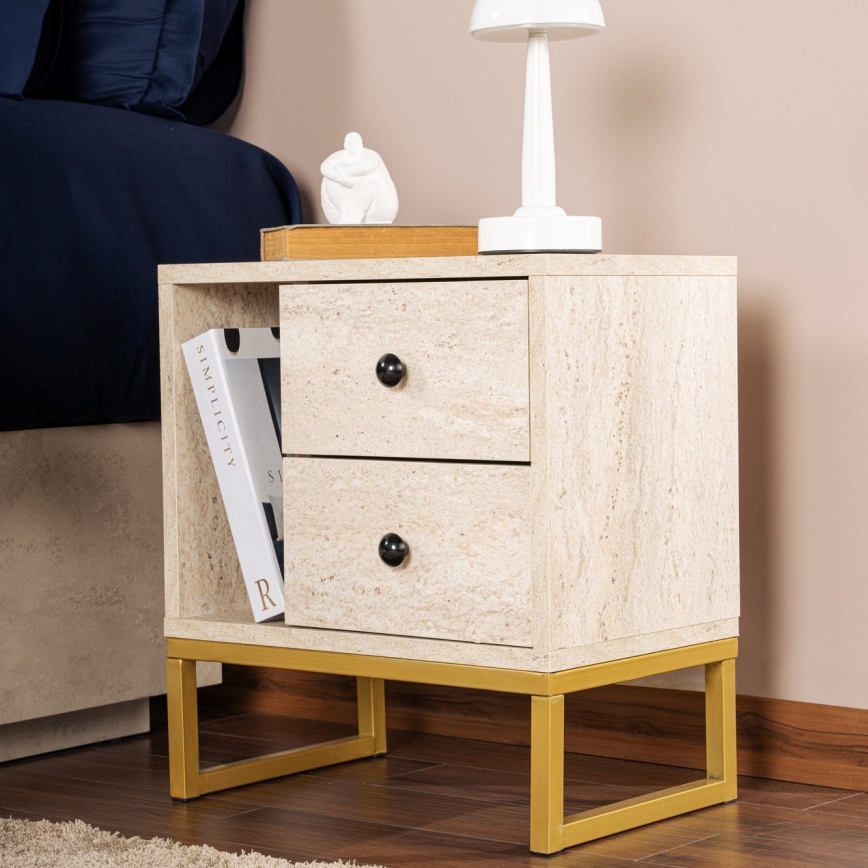 Κομοδίνο GLIMMER 50x45,2 cm μπεζ/χρυσό