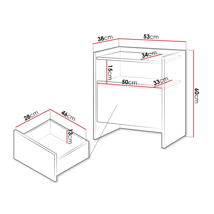 Κομοδίνο JAPANDI 60x53 εκ. Δρυς Cremona
