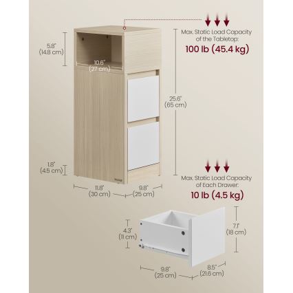 Κομοδίνο KELO 25x30 cm καφέ/λευκό